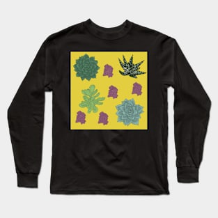 Succulents Pattern Yellow Long Sleeve T-Shirt